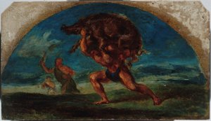 Skiss till Salon de la Paix i Hôtel de Ville i Paris: Herkules och Erymanthem-svinet, efter Delacroix, mellan 1852 och 1854 (olja)