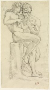 Studie av en nakenfigur och en faun
