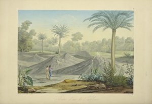 Air Volcanoes of Turbaco, graverad av Bouquet, illustration från "Views of the Cordilleras and Monuments of the Native Peoples of America" ​​av Alexander von Humboldt och Aime Bonpland av Pierre Antoine (after) Marchais