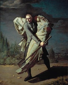 Young och hans dotter ... (olja på duk) av Pierre Antoine Augustin Vafflard