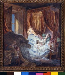 Bruden är nyfiken. Målning av Pierre Antoine Baudouin (1723-1769). Paris, museet för dekorativ konst