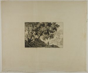 Landskap med man som bär stav av Pierre Antoine Mongin