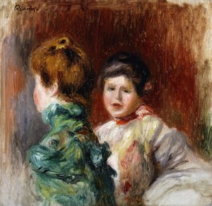 En skiss av två kvinnors huvuden; Esquisse, Deux Tetes de Femmes, 1895 av Pierre-Auguste Renoir