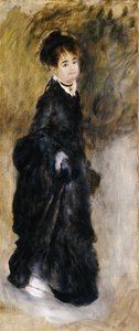 En ung kvinna, full längd, som håller upp sin kjol, 1877 av Pierre Auguste Renoir