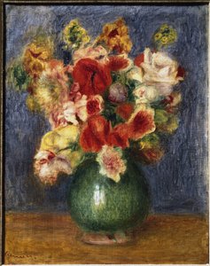 Blommor i en vas (olja på duk av Pierre Auguste Renoir