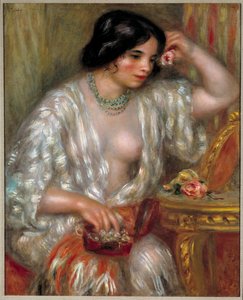 Gabrielle med smycken: Gabrielle Renard, sjuksköterska till konstnärens son. Målning av Pierre Auguste Renoir (1841-1919) av Pierre Auguste Renoir