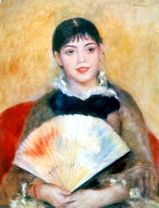 Flicka med ett fan, 1881 av Pierre Auguste Renoir