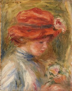 Ung kvinna i röd hatt av Pierre Auguste Renoir