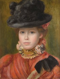 Flicka i svart hatt med röda blommor - Flicka i svart hatt med röda blommor av Renoir, Pierre Auguste (1841-1919), ca. 1890 - Olja på duk - Privat samling av Pierre Auguste Renoir