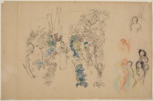 Landskap och figurer (penna, bläck, wc och krita på papper) av Pierre Auguste Renoir