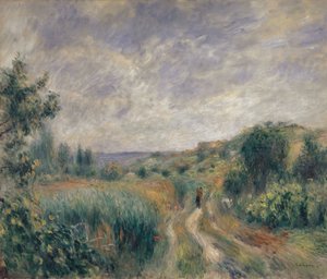 Landskap nära Essoyes Landskap med två figurer på gräset, 1892. av Pierre Auguste Renoir