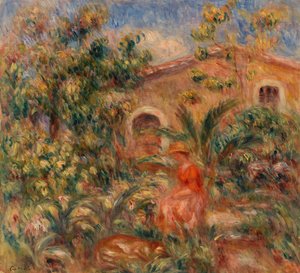 Landskap med kvinna och hund av Pierre Auguste Renoir