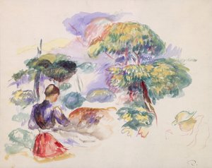 Landskap med en flicka, ca. 1890. av Pierre Auguste Renoir