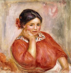 Porträtt av Gabrielle i en röd blus, 1896 av Pierre Auguste Renoir