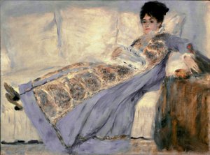 Porträtt av Madame Monet (Camille Madame Monet som läser tidningen "" Le Figaro") - Målning av Pierre Auguste Renoir (Pierre-Auguste av Pierre Auguste Renoir