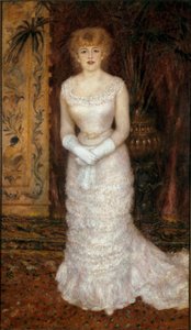 Porträtt av skådespelerskan Jeanne Samary (1857-1890) till fots. Målning av Pierre Auguste Renoir (Pierre-Auguste av Pierre Auguste Renoir