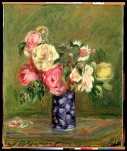 Rosor i en blå vas av Pierre Auguste Renoir
