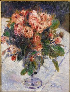 Gnistrande rosor (olja på duk) av Pierre Auguste Renoir
