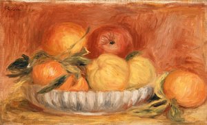 Stilleben med äpplen och apelsiner; Nature Morte aux pommes et apelsiner, sent 1890-tal av Pierre Auguste Renoir