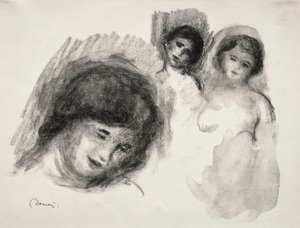 Sten med tre skisser av Pierre Auguste Renoir