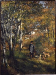 Målaren Jules Le Coeur med sina hundar i skogen i Fontainebleau Målning av Pierre-Auguste Renoir (1841-1919) 1866 Dim 105x79 cm Sao Paulo, Museum of Art, Brasilien av Pierre Auguste Renoir