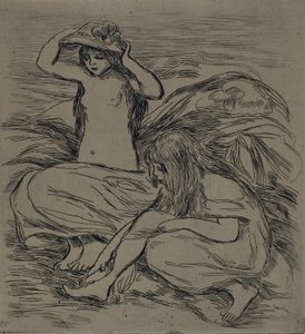 Två kvinnor som badar av Pierre Auguste Renoir