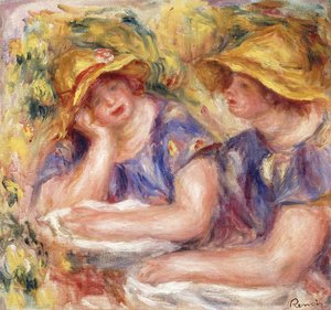 Två kvinnor i blåa klänningar av Pierre Auguste Renoir