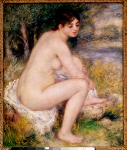 Kvinna naken i ett landskapsmålning av Pierre Auguste Renoir (1841-1919) 1883 Paris, Musee d