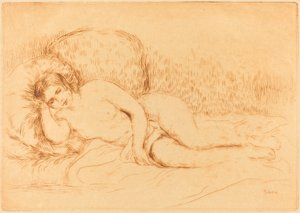 Kvinna lutande femme soffa, 1906. av Pierre Auguste Renoir