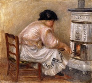 Kvinna i hörnet av spisen; Femme au Coin du Poele, 1912 av Pierre Auguste Renoir