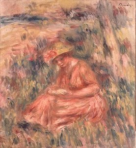 Kvinna som sitter på gräset av Pierre Auguste Renoir