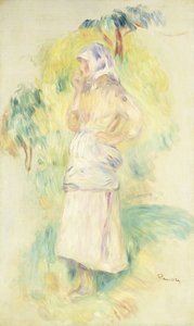 Ung bonde som äter ett äpple; Bondflicka som äter ett äpple, ca 1894 av Pierre Auguste Renoir