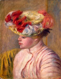 Ung kvinna i en blommig hatt, 1892. av Pierre Auguste Renoir
