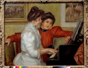 Yvonne och Christine Lerolle vid pianot Målning av Pierre Auguste Renoir (1841-1919) 1898 Sön. 0,73x0,92 m Paris, Orangeriemuseet - Yvonne och Christine Lerolle vid pianot. Målning av Pierre Auguste Renoir (1841-1919) 1898. 0,73 x 0,92 m. Orangeri M av Pierre Auguste Renoir