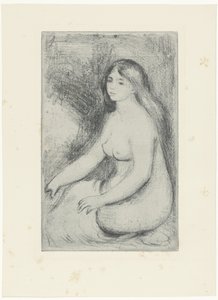 Sittande naken kvinna Baigneuse assistera av Pierre Auguste Renoir
