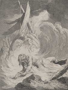 Lazarille på sin återkomst från Indien är skeppsbruten..., ca. 1717-60. av Pierre Aveline
