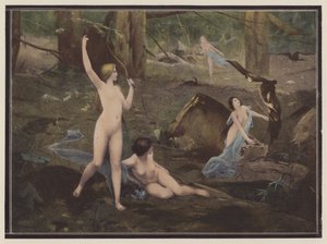 Jägarna (färg litho) av Pierre Bellet