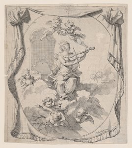 St. Cecilia på molnen upprätthålls av änglar, 1696., 1696. av Pierre Berchet