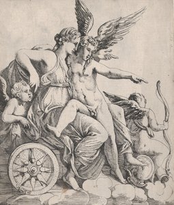 Venus och Amor på en vagn, 1607-61. av Pierre Biard