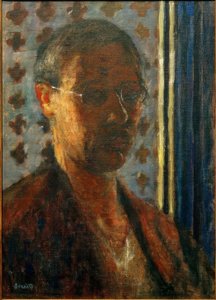 Självporträtt mot det ljusa, blommiga pappret av Pierre Bonnard