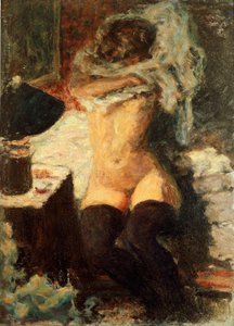 Svarta strumpor Kvinna som klär av sig. Målning av Pierre Bonnard (1867-1947) 1908 om Dim. 58x43 cm England, samling The Earl of Rosslyn av Pierre Bonnard