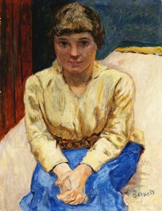 Flicka sitter, med händerna i kors; Young Girl Seated, Les Mans Croisees, ca 1916 (olja på duk) av Pierre Bonnard