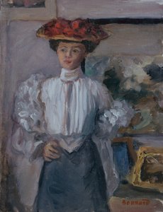 Flicka med hatt (olja på duk) av Pierre Bonnard