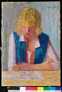 Blondinen i den blå västen av Pierre Bonnard