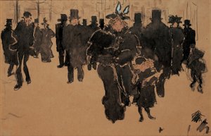 Le boulevard, ca 1890 (akvarell, bläck och tvätt på buff papper) av Pierre Bonnard