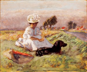 Madame Bonnard Målarens fru sitter i konflikten med sin hund. Målning av Pierre Bonnard av Pierre Bonnard