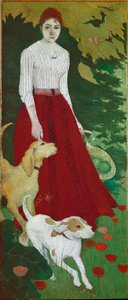 Fröken Andree Bonnard och hennes hundar (olja på duk av Pierre Bonnard