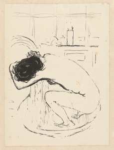 Naken kvinna sätter sig på huk i badkaret och tvättar sig Le Tubo av Pierre Bonnard