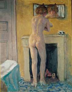 Nu Devant la Cheminee (olja på duk) av Pierre Bonnard