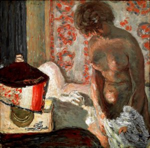Naken vid lampan Målning av Pierre Bonnard (1867-1947) 1910-1911 Mått 75,5x75 cm Bern, Samling Hans R. Hahnloser